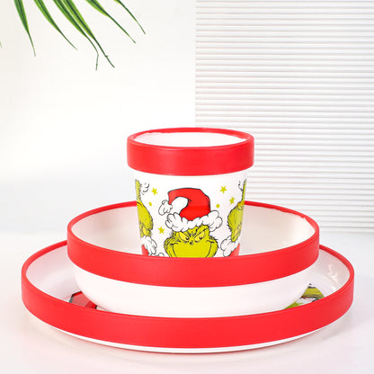 The Grinch 3pcs Reusable Bicolor Premium Kids Dinner Tableware Set Plate, Bowl & Tumbler, BPA Free