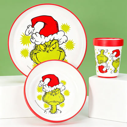 The Grinch 3pcs Reusable Bicolor Premium Kids Dinner Tableware Set Plate, Bowl & Tumbler, BPA Free