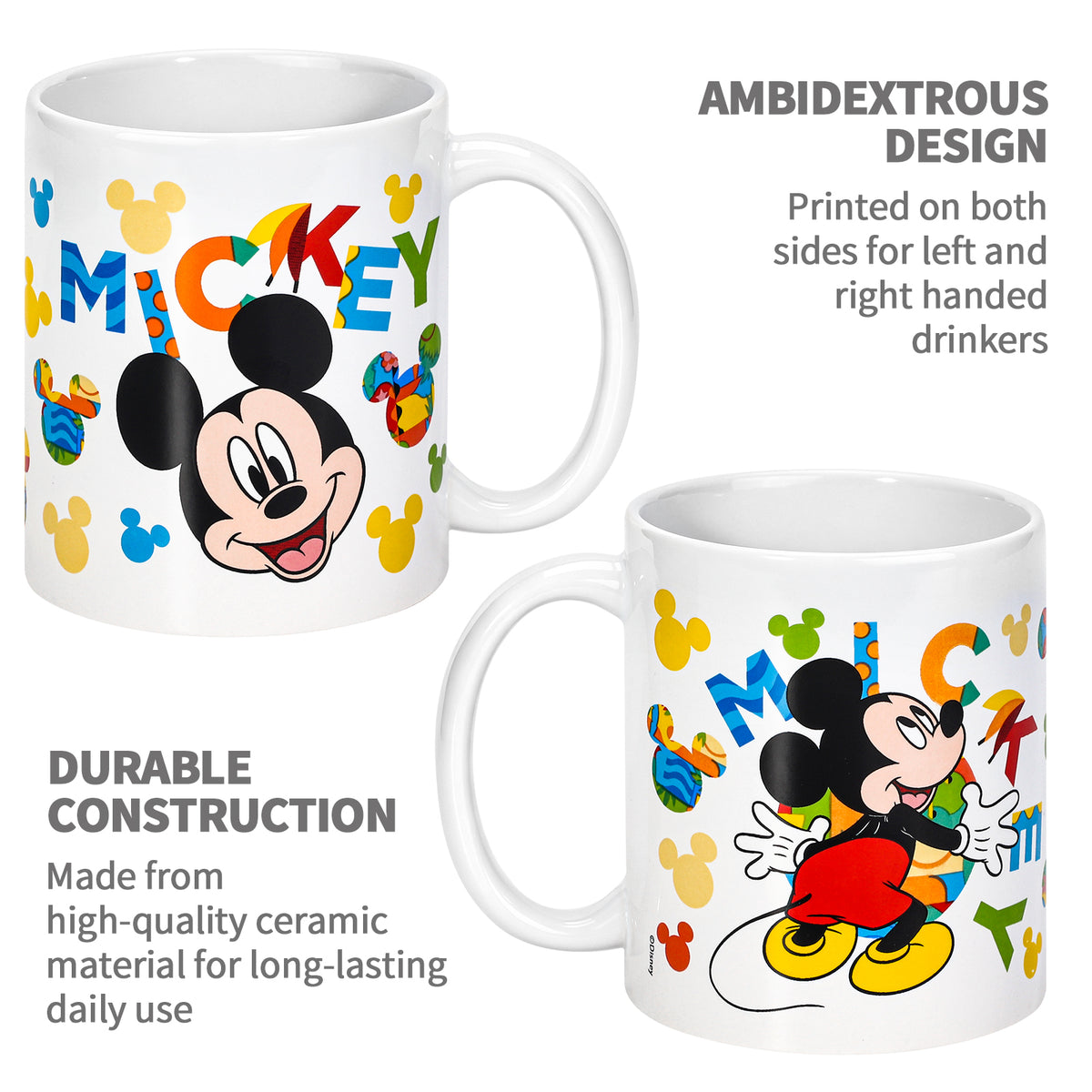 Disney Mickey Mouse 11oz Ceramic Mug – Colourful Mickey 325ml Coffee Cup, Dishwasher & Microwave Safe, Officially Licensed Gift for Kids & Adults