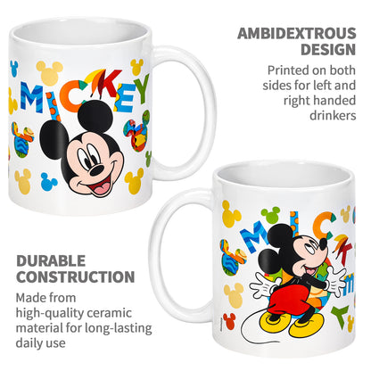 Disney Mickey Mouse 11oz Ceramic Mug – Colourful Mickey 325ml Coffee Cup, Dishwasher & Microwave Safe, Officially Licensed Gift for Kids & Adults