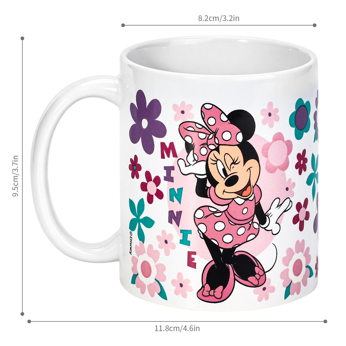 Disney Minnie Mouse 11oz Ceramic Mug – Floral Minnie 325ml Coffee Cup, Dishwasher & Microwave Safe, Officially Licensed Gift for Kids & Adults