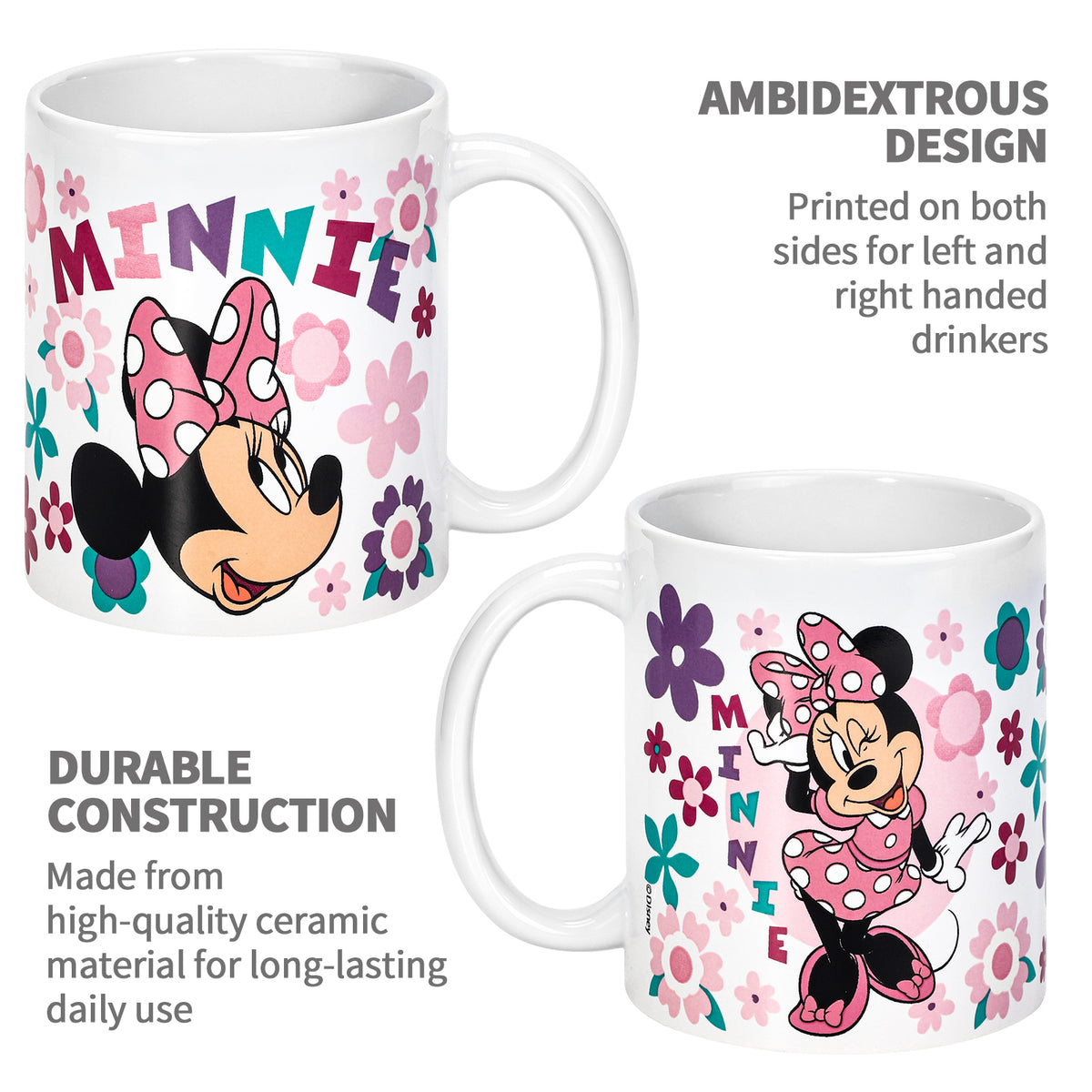 Disney Minnie Mouse 11oz Ceramic Mug – Floral Minnie 325ml Coffee Cup, Dishwasher & Microwave Safe, Officially Licensed Gift for Kids & Adults