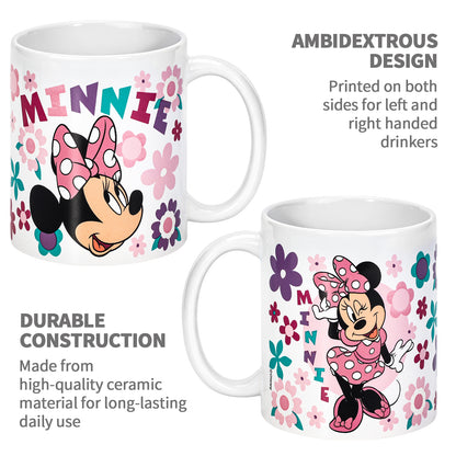 Disney Minnie Mouse 11oz Ceramic Mug – Floral Minnie 325ml Coffee Cup, Dishwasher & Microwave Safe, Officially Licensed Gift for Kids & Adults
