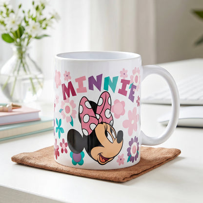 Disney Minnie Mouse 11oz Ceramic Mug – Floral Minnie 325ml Coffee Cup, Dishwasher & Microwave Safe, Officially Licensed Gift for Kids & Adults