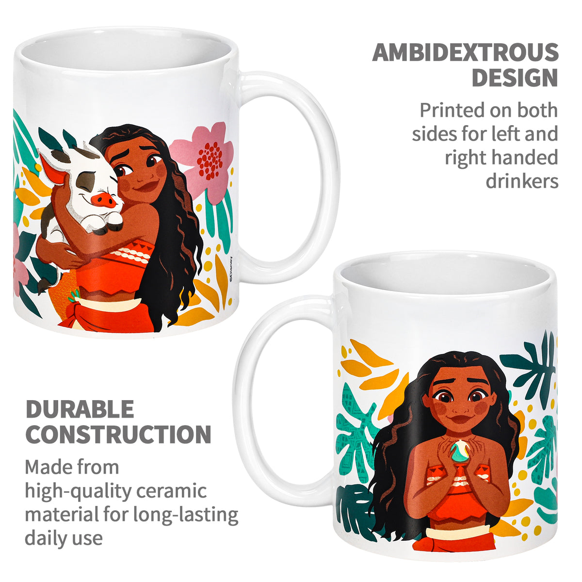 Disney Moana 11oz Ceramic Mug – Moana & Pua Tropical 325ml Coffee Cup, Dishwasher & Microwave Safe, Officially Licensed Gift for Kids & Adults