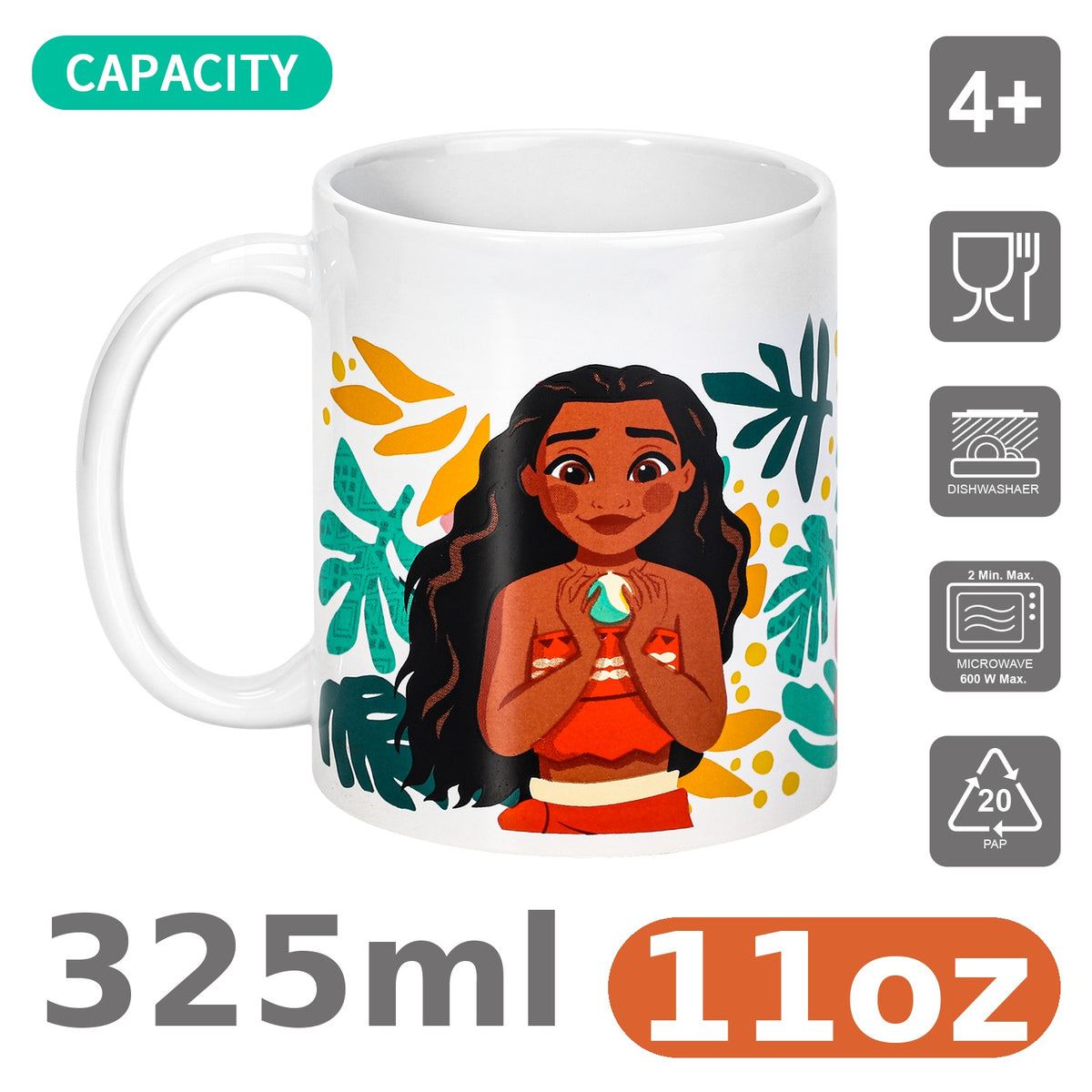 Disney Moana 11oz Ceramic Mug – Moana & Pua Tropical 325ml Coffee Cup, Dishwasher & Microwave Safe, Officially Licensed Gift for Kids & Adults