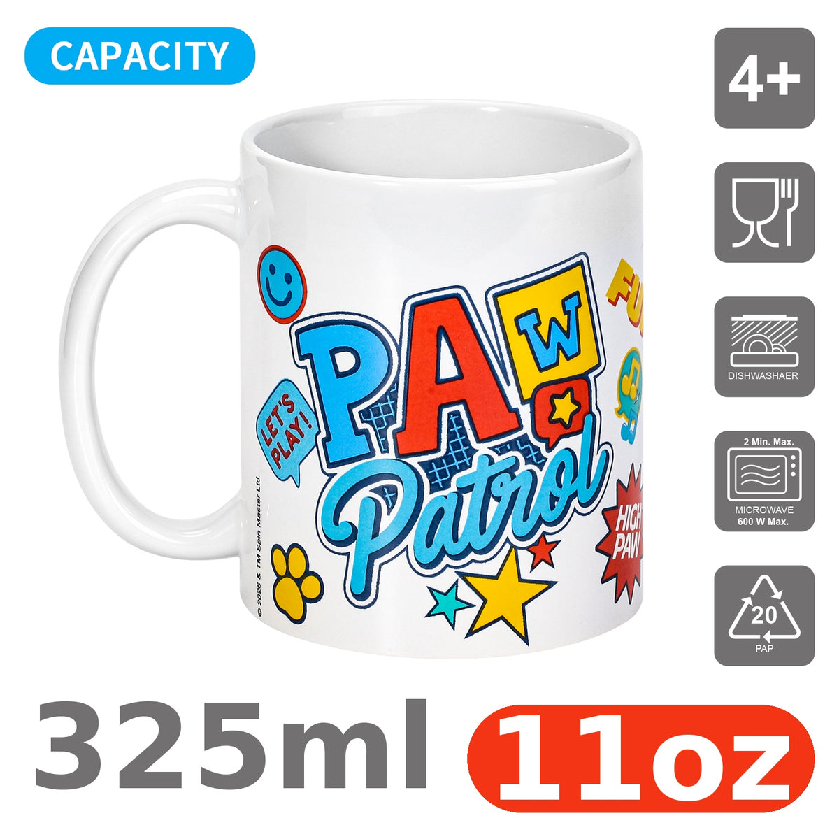 Paw Patrol 11oz Ceramic Mug – Chase, Marshall & Rubble 325ml Coffee Cup, Dishwasher & Microwave Safe, Officially Licensed Gift for Kids & Adults