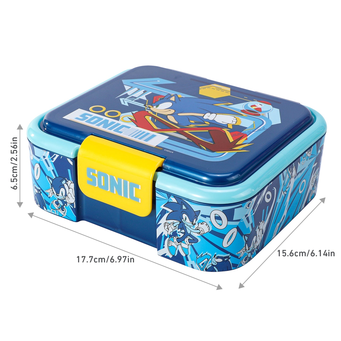 Sonic the Hedgehog Kids Lunch Box with Compartment - BPA Free Bento Boxes - Rectangular School & Travel Food & Snacks Box, Officially Licensed Cute Plastic Sandwich Container for Boys & Girls