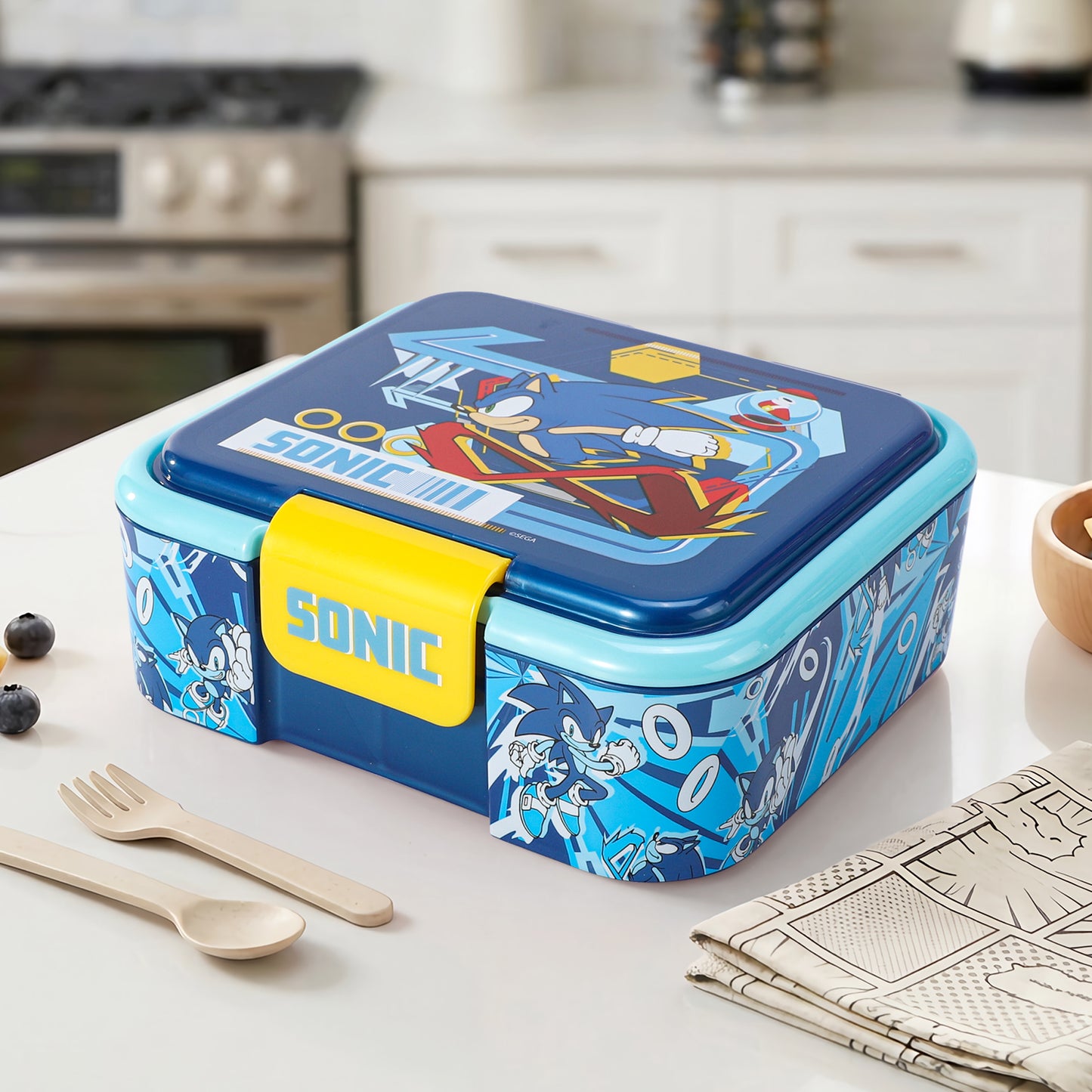 Sonic the Hedgehog Kids Lunch Box with Compartment - BPA Free Bento Boxes - Rectangular School & Travel Food & Snacks Box, Officially Licensed Cute Plastic Sandwich Container for Boys & Girls