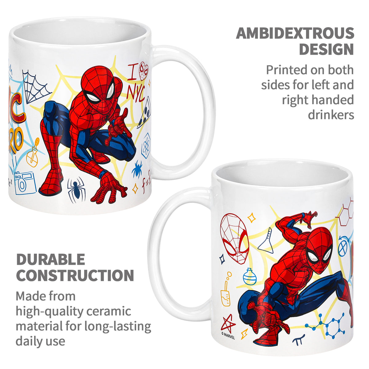 Marvel Spiderman 11oz Ceramic Mug – I Love NYC Hero 325ml Coffee Cup, Dishwasher & Microwave Safe, Officially Licensed Gift for Kids & Adults