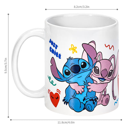 Disney Stitch & Angel 11oz Ceramic Mug – Just Chill 325mlCoffee Cup, Dishwasher & Microwave Safe, Officially Licensed Gift for Kids & Adults