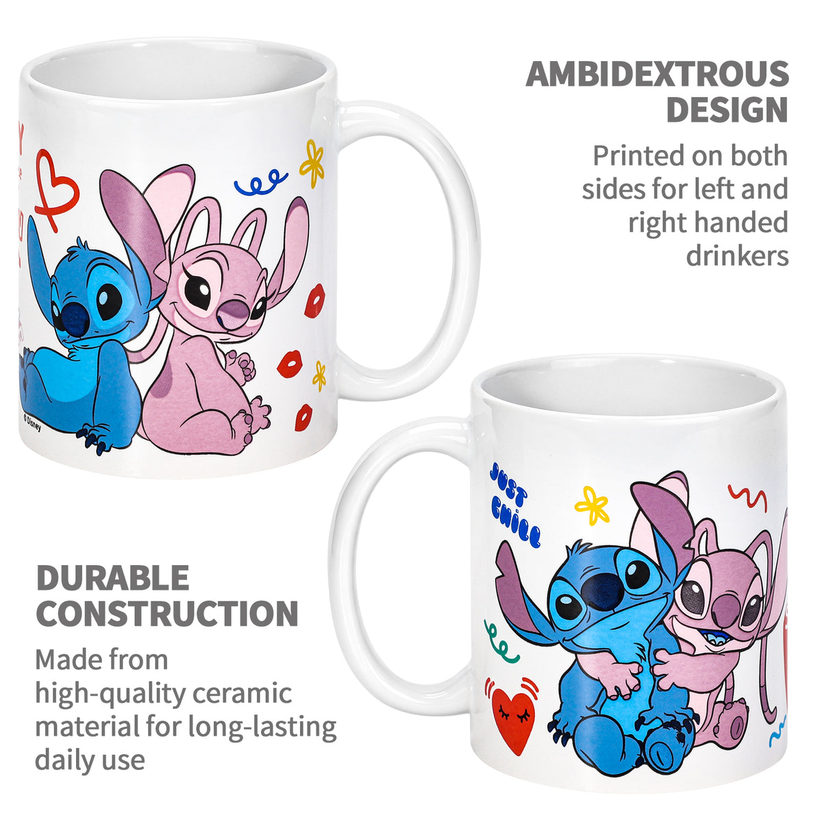 Disney Stitch & Angel 11oz Ceramic Mug – Just Chill 325mlCoffee Cup, Dishwasher & Microwave Safe, Officially Licensed Gift for Kids & Adults