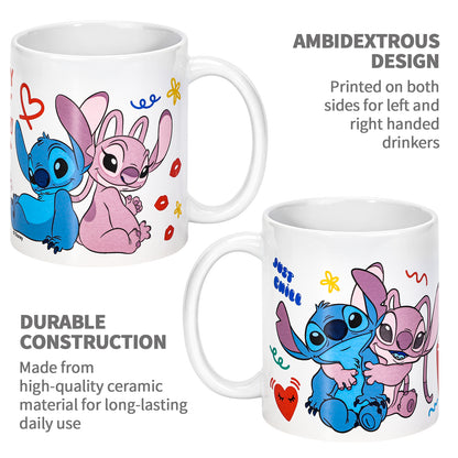 Disney Stitch & Angel 11oz Ceramic Mug – Just Chill 325mlCoffee Cup, Dishwasher & Microwave Safe, Officially Licensed Gift for Kids & Adults