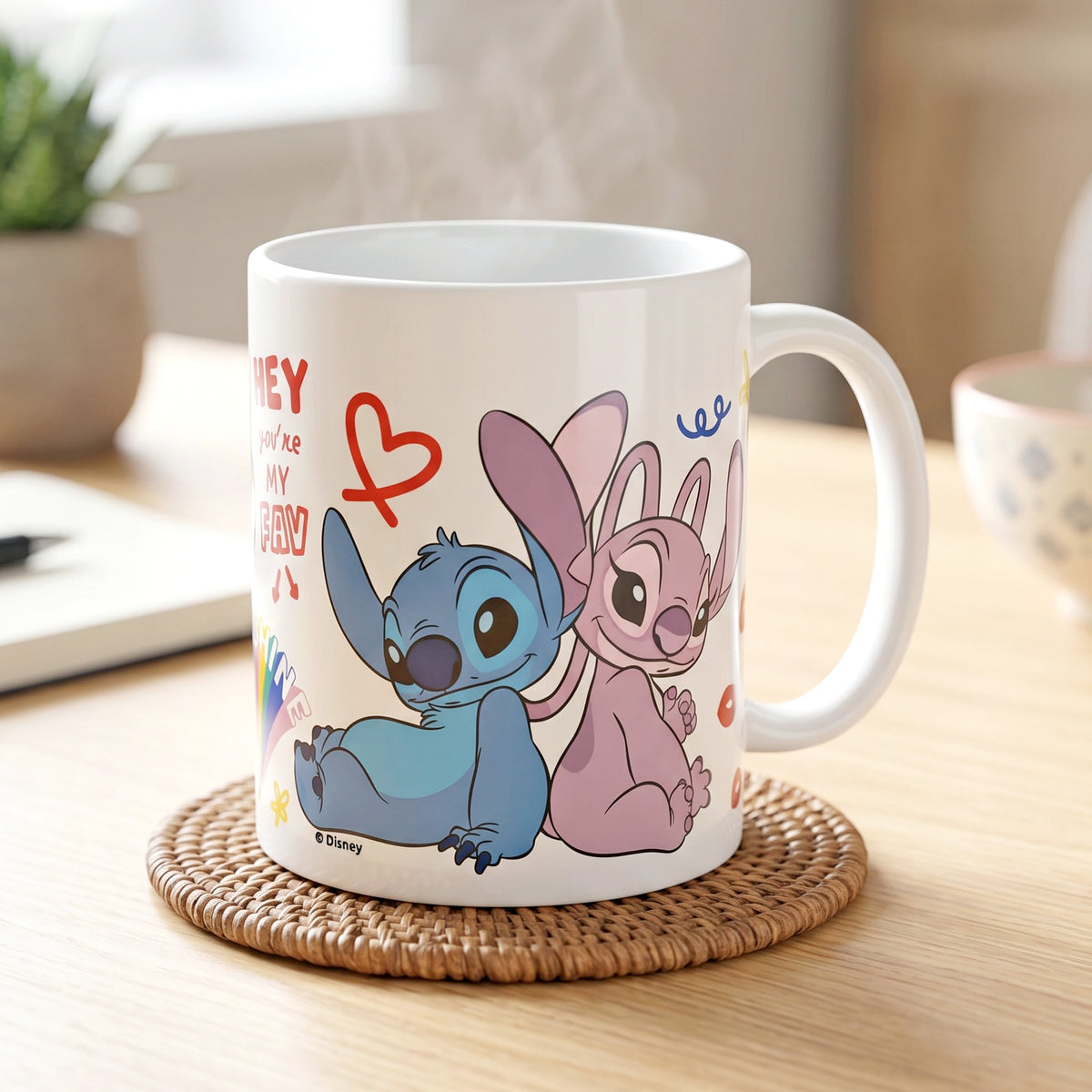 Disney Stitch & Angel 11oz Ceramic Mug – Just Chill 325mlCoffee Cup, Dishwasher & Microwave Safe, Officially Licensed Gift for Kids & Adults