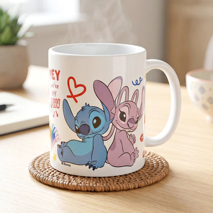Disney Stitch & Angel 11oz Ceramic Mug – Just Chill 325mlCoffee Cup, Dishwasher & Microwave Safe, Officially Licensed Gift for Kids & Adults