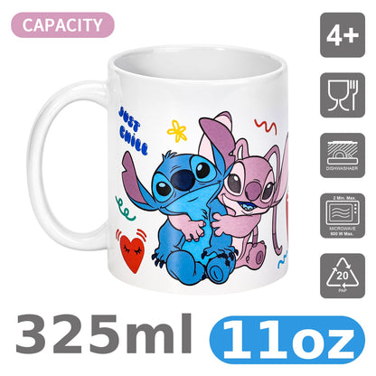 Disney Stitch & Angel 11oz Ceramic Mug – Just Chill 325mlCoffee Cup, Dishwasher & Microwave Safe, Officially Licensed Gift for Kids & Adults