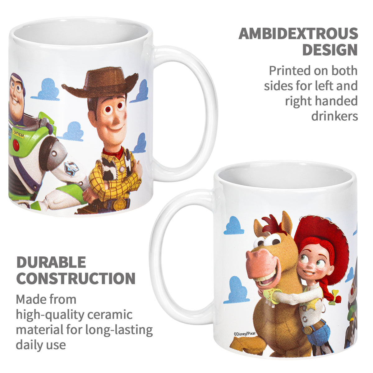 Disney Toy Story 11oz Ceramic Mug – Woody, Buzz & Jessie 325ml Coffee Cup, Dishwasher & Microwave Safe, Officially Licensed Gift for Kids & Adults