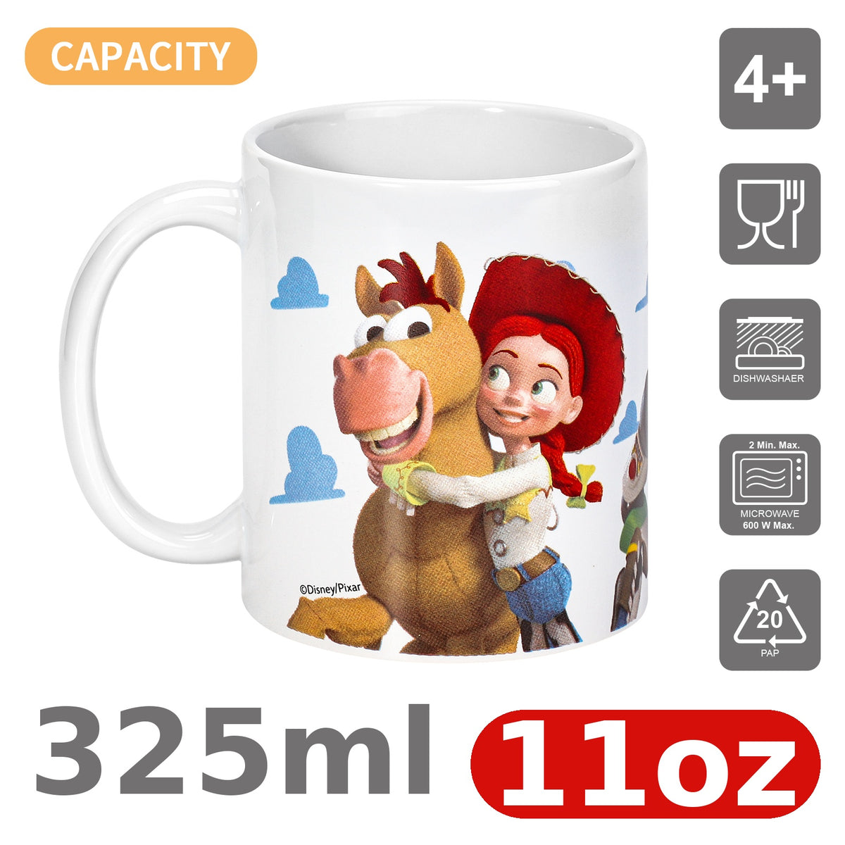 Disney Toy Story 11oz Ceramic Mug – Woody, Buzz & Jessie 325ml Coffee Cup, Dishwasher & Microwave Safe, Officially Licensed Gift for Kids & Adults