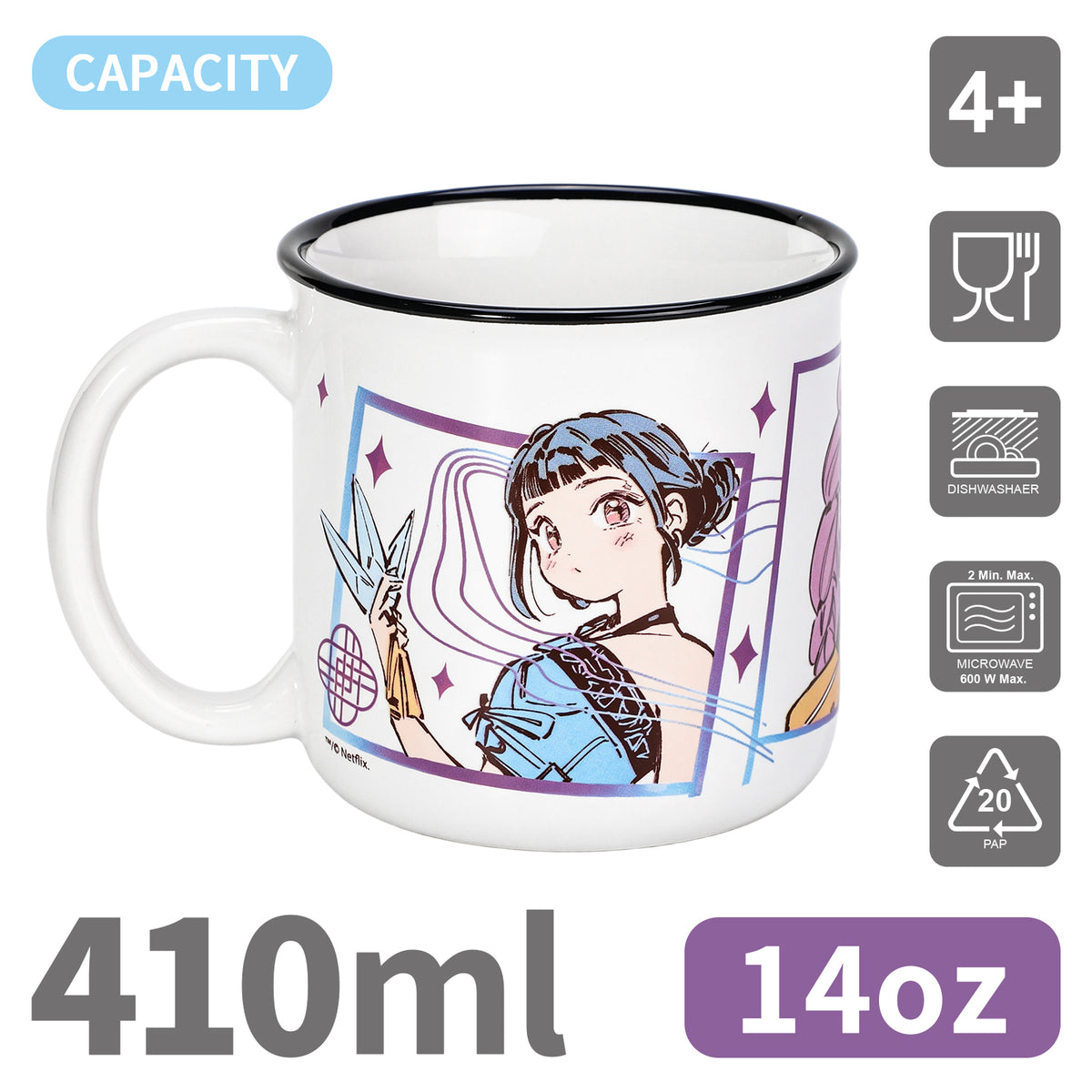 KPop Demon Hunters 14oz Ceramic Mug – Rumi & Zoey Huntrix 410ml Coffee Cup, Dishwasher & Microwave Safe, Officially Licensed Netflix Gift for Kids & Adults