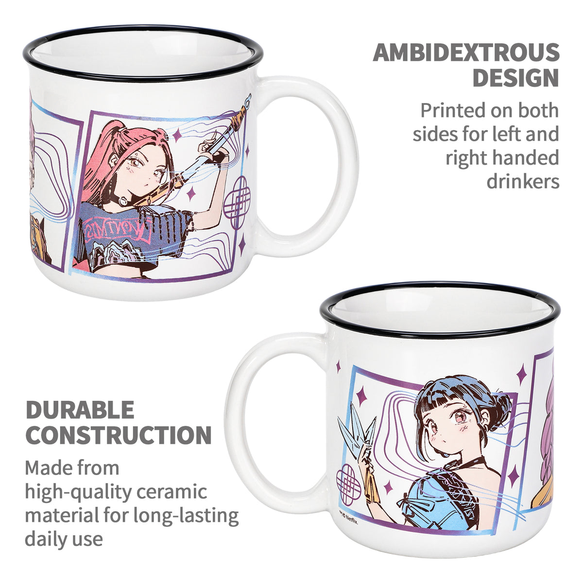 KPop Demon Hunters 14oz Ceramic Mug – Rumi & Zoey Huntrix 410ml Coffee Cup, Dishwasher & Microwave Safe, Officially Licensed Netflix Gift for Kids & Adults