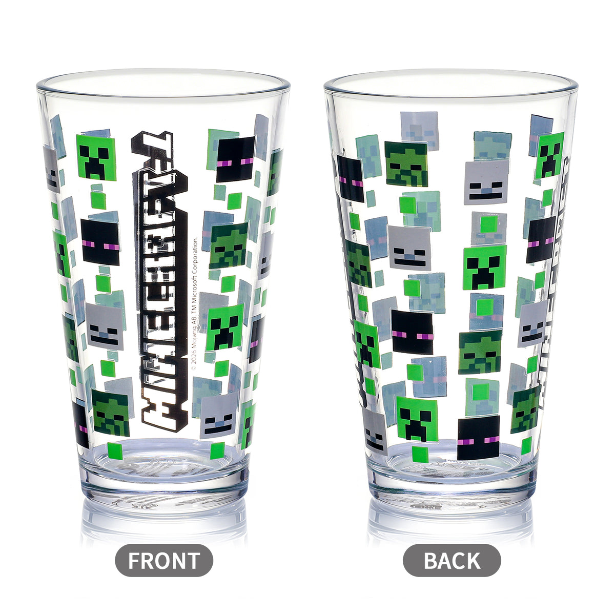 Minecraft 480ml Glass and Twin Straw Set, 16.9oz Drinking Glass with 2 Reusable Metal Straws, Officially Licensed 3-Piece Kids Set