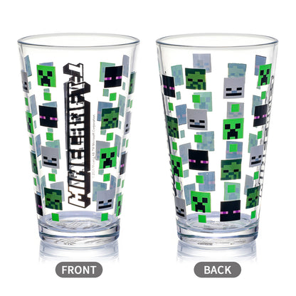 Minecraft 480ml Glass and Twin Straw Set, 16.9oz Drinking Glass with 2 Reusable Metal Straws, Officially Licensed 3-Piece Kids Set