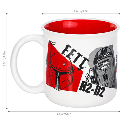 Star Wars 14oz Ceramic Mug – Darth Vader, Yoda, Boba Fett & R2-D2 410ml Coffee Cup, Dishwasher & Microwave Safe, Officially Licensed Gift for Kids & Adults