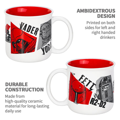 Star Wars 14oz Ceramic Mug – Darth Vader, Yoda, Boba Fett & R2-D2 410ml Coffee Cup, Dishwasher & Microwave Safe, Officially Licensed Gift for Kids & Adults