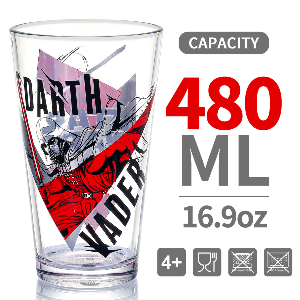 Star Wars 480ml Glass and Twin Straw Set, 16.9oz Darth Vader Drinking Glass with 2 Reusable Metal Straws, Officially Licensed 3-Piece Kids Set