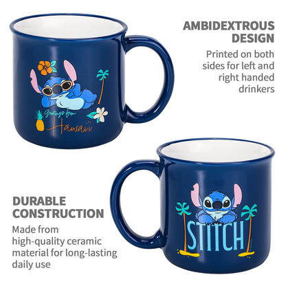 Disney Lilo & Stitch 14oz Ceramic Mug – Greetings from Hawaii 410ml Coffee Cup, Dishwasher & Microwave Safe, Officially Licensed Gift for Kids & Adults