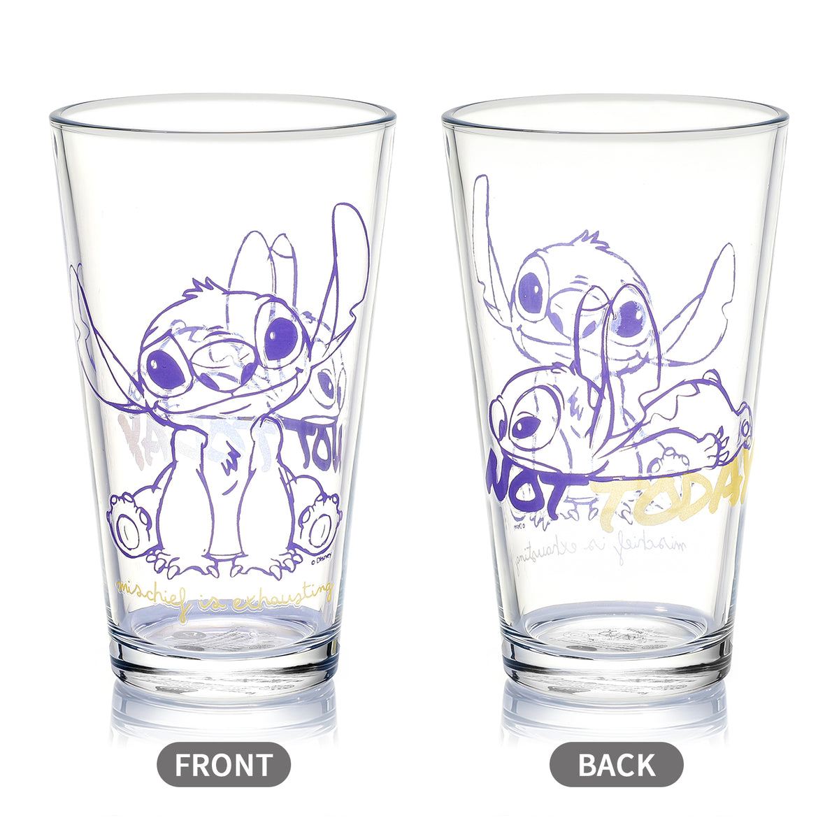 Disney Stitch 480ml Glass and Twin Straw Set, 16.9oz Drinking Glass with 2 Reusable Metal Straws, Officially Licensed 3-Piece Kids Set