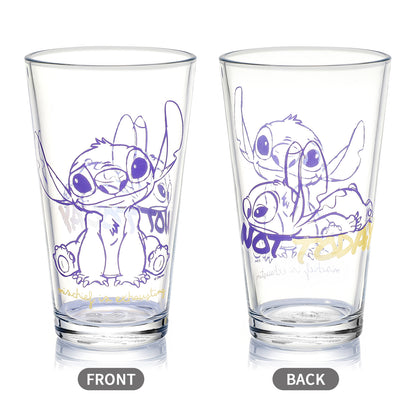 Disney Stitch 480ml Glass and Twin Straw Set, 16.9oz Drinking Glass with 2 Reusable Metal Straws, Officially Licensed 3-Piece Kids Set