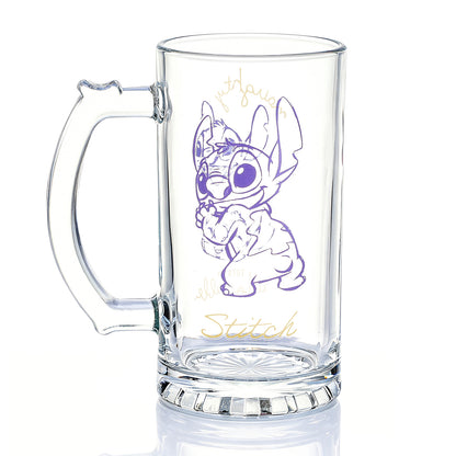 Disney Stitch 500ml Glass Beer Mug, 16.9oz Naughty But Totally Adorable Tankard Stein with Handle, Officially Licensed Glassware
