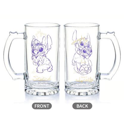 Disney Stitch 500ml Glass Beer Mug, 16.9oz Naughty But Totally Adorable Tankard Stein with Handle, Officially Licensed Glassware