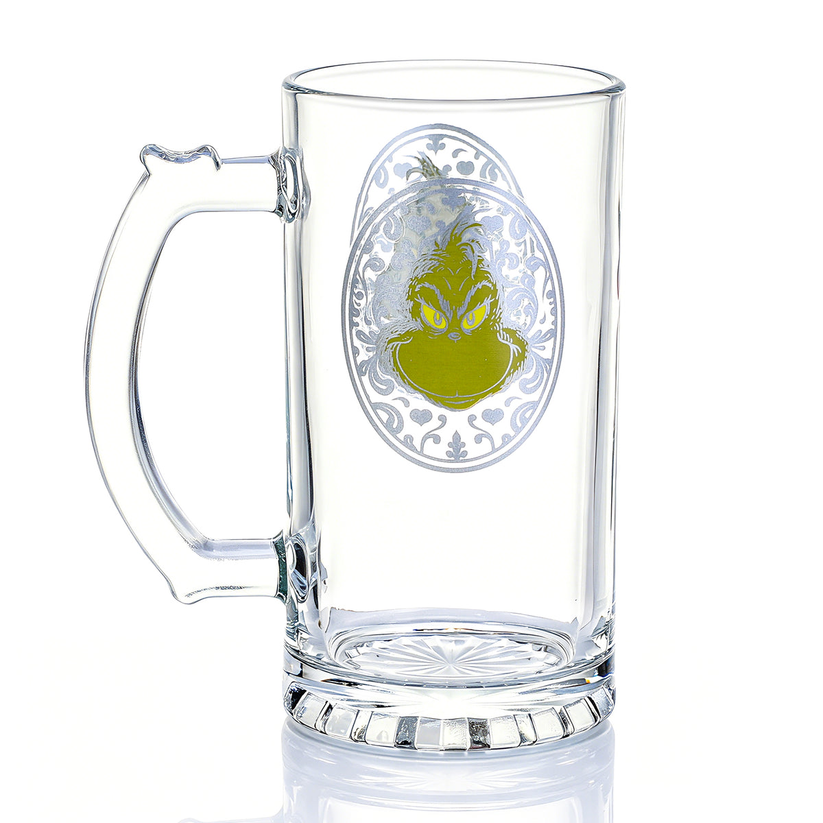 The Grinch 500ml Glass Beer Mug, 16.9oz Decorative Frame Tankard Stein with Handle, Officially Licensed Christmas Glassware