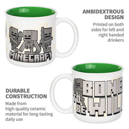 Minecraft 14oz Ceramic Mug – Bones to Be Wild Skeleton 410ml Coffee Cup, Dishwasher & Microwave Safe, Officially Licensed Gift for Kids & Adults