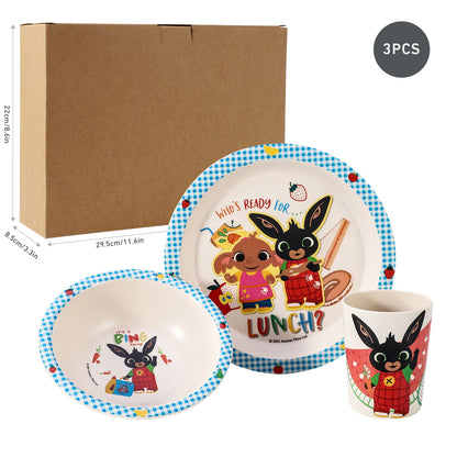 Bing 3Pcs Wooden Kids - Plate, Bowl and Tumbler Lunch Dinner Set