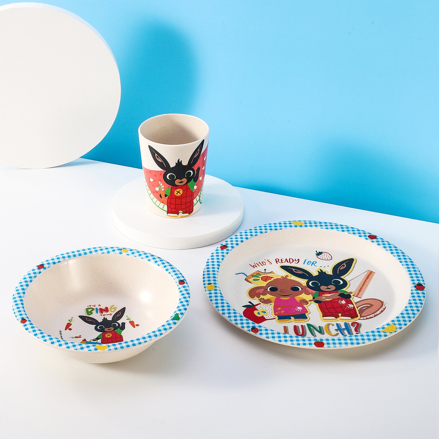 Bing 3Pcs Wooden Kids - Plate, Bowl and Tumbler Lunch Dinner Set