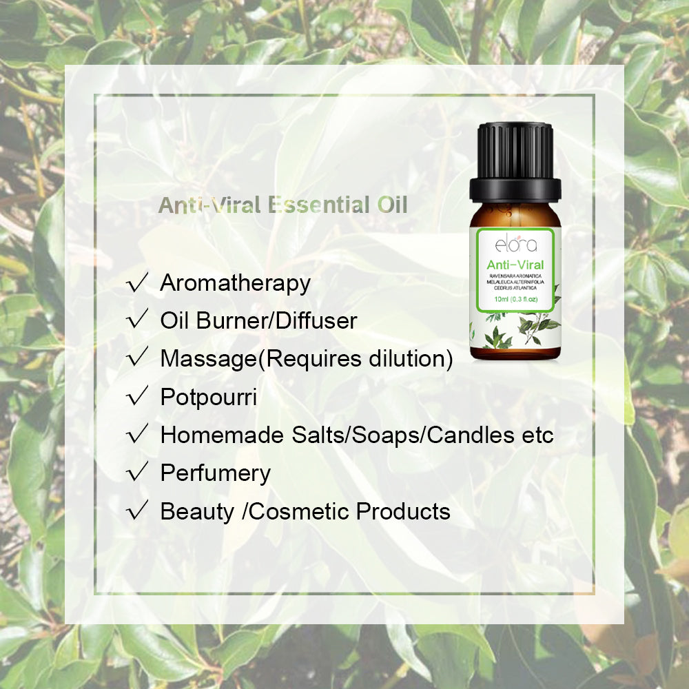 Elora 10ml Essential Oil - 100% Pure Natural Essential Oils for Diffuser, Humidifier, Aromatherapy, Sleep and Relaxation (10ml, Anti Viral (Ravensara, Tea Tree & Cedarwood Blend))