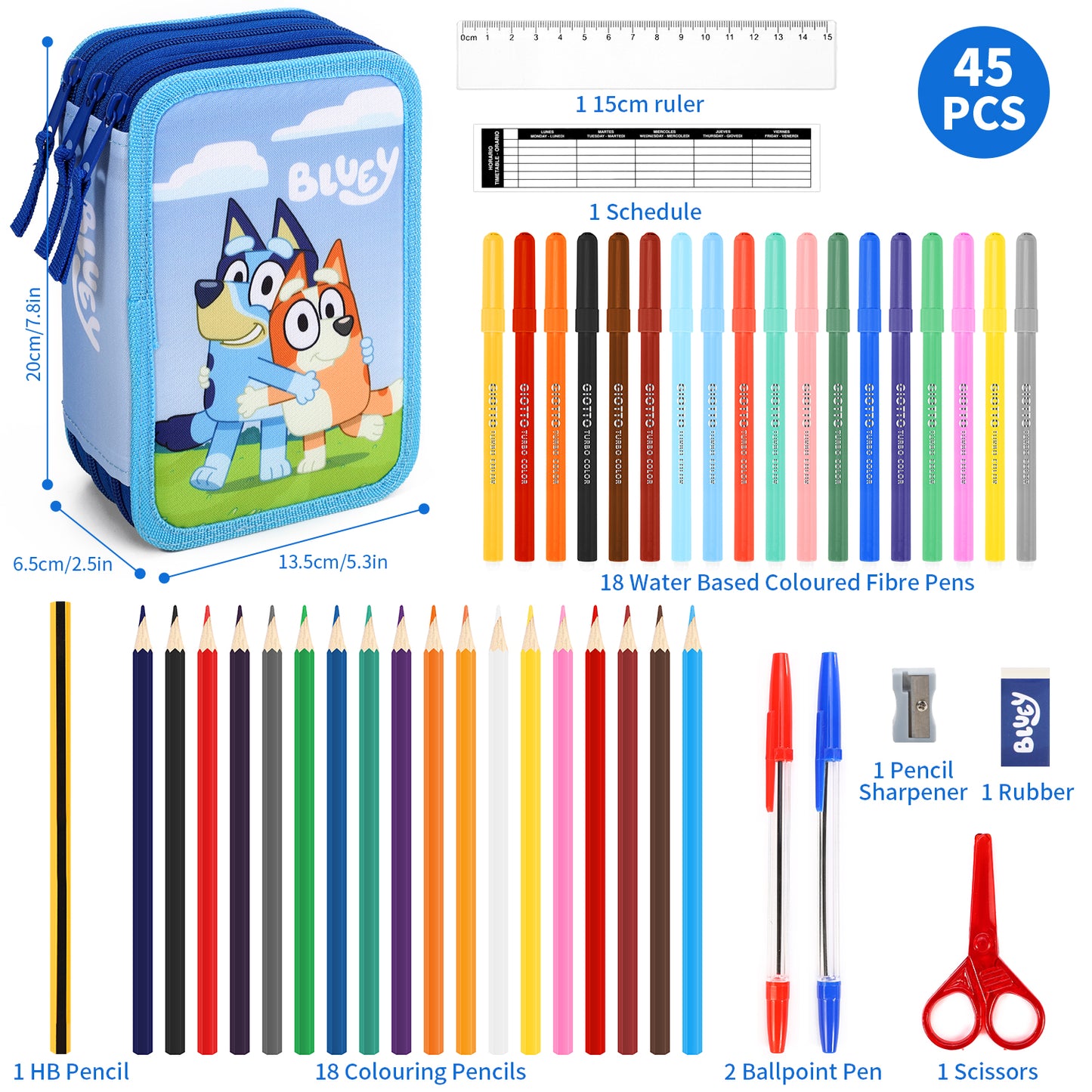 Bluey 3 Tier Large Pencil Case School Supplies Pens Pencils Sets