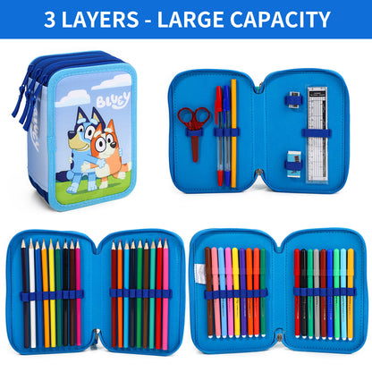 Bluey 3 Tier Large Pencil Case School Supplies Pens Pencils Sets