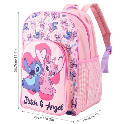 Disney Stitch & Angel Kids Childrens Backpack School Rucksack Travel Bag Boys Girls with side mesh pocket Boys Girls
