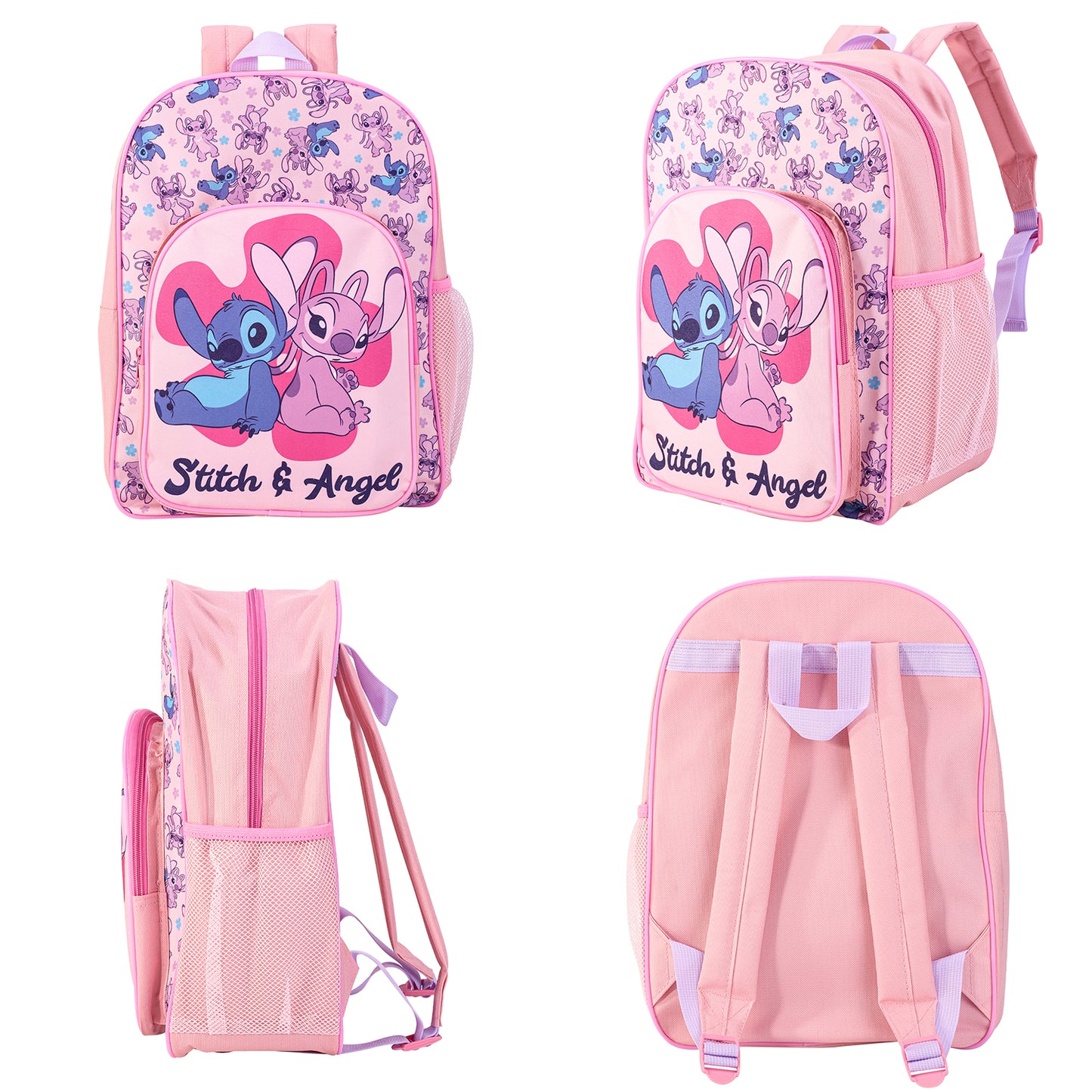 Disney Stitch & Angel Kids Childrens Backpack School Rucksack Travel Bag Boys Girls with side mesh pocket Boys Girls