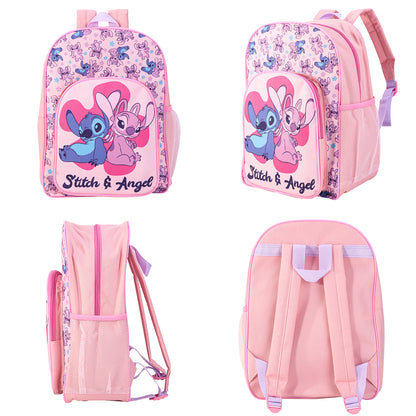 Disney Stitch & Angel Kids Childrens Backpack School Rucksack Travel Bag Boys Girls with side mesh pocket Boys Girls