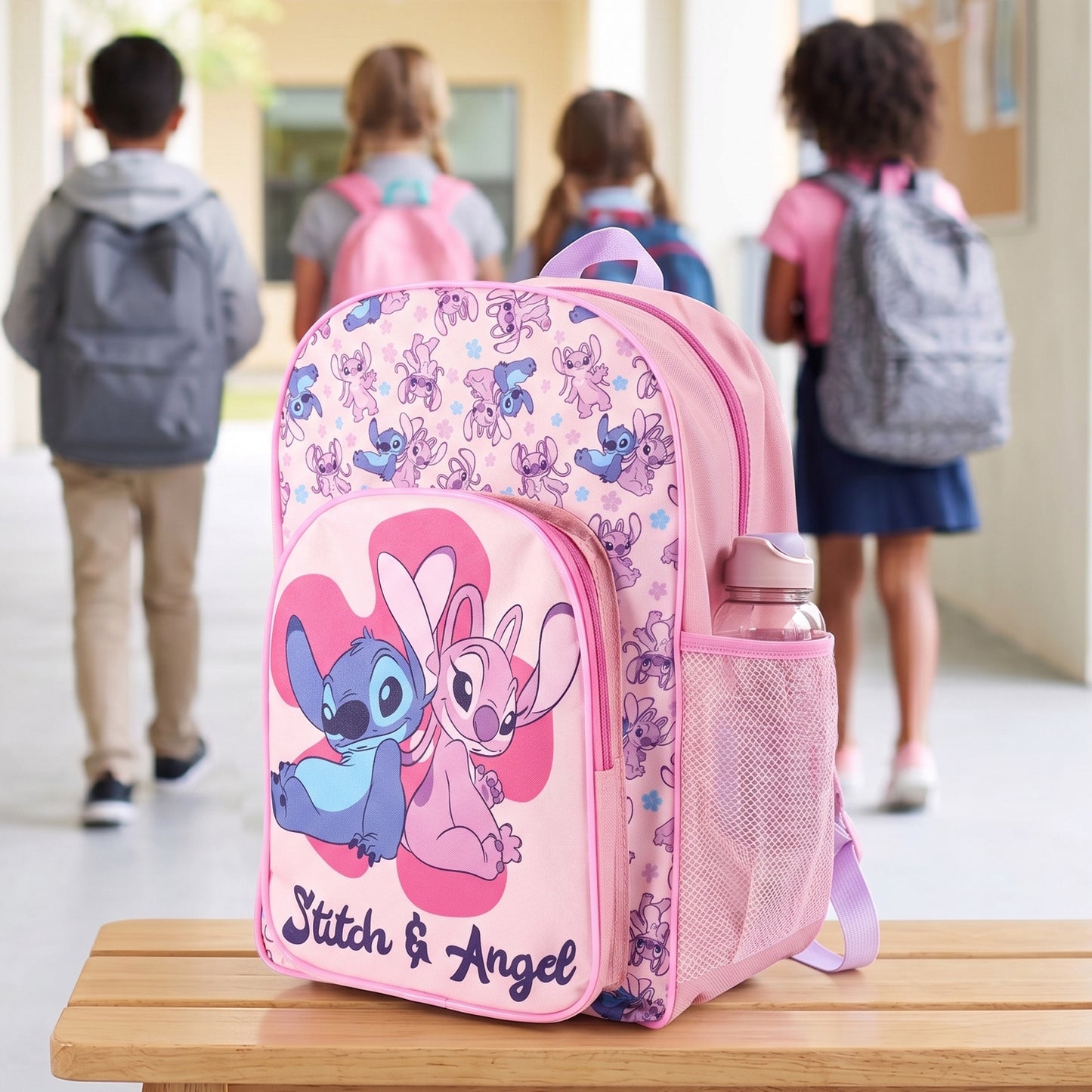 Disney Stitch & Angel Kids Childrens Backpack School Rucksack Travel Bag Boys Girls with side mesh pocket Boys Girls