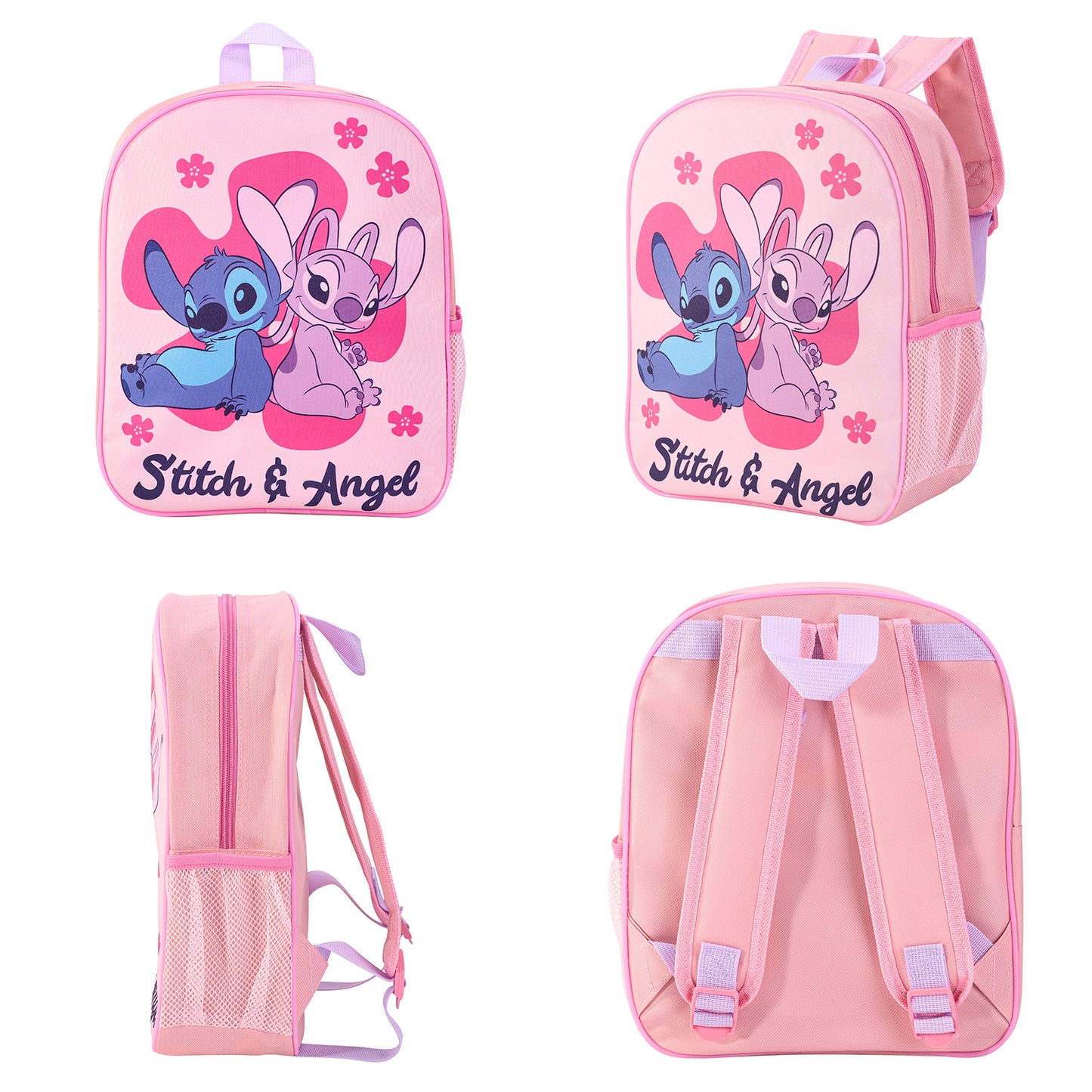 Disney Stitch & Angel Kids Childrens Backpack School Rucksack Travel Bag Boys Girls with side mesh pocket