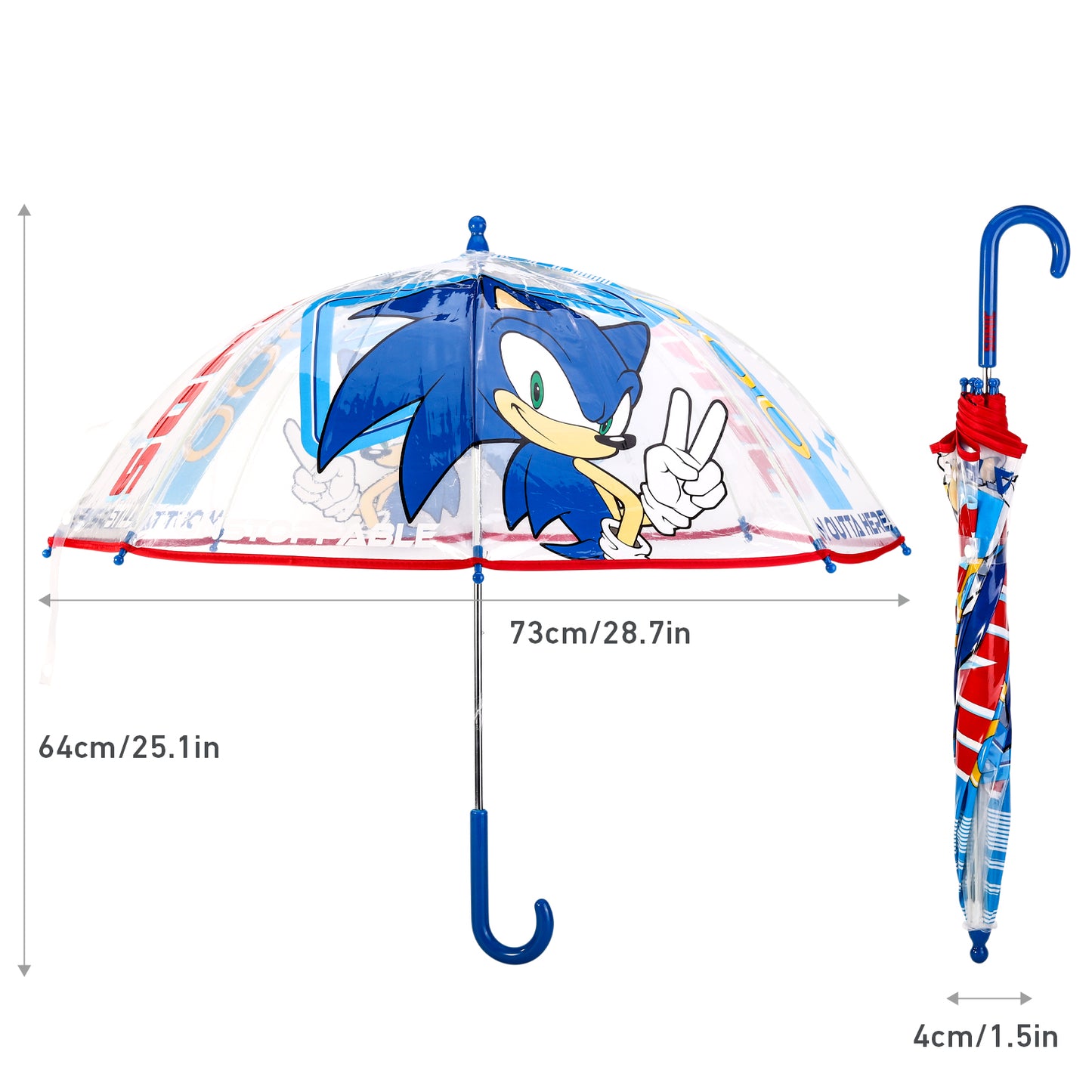 Sonic the Hedgehog Dome Umbrella for Kids Childrens Boys Girls Brolly with Safety Opening