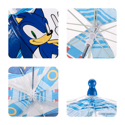 Sonic the Hedgehog Dome Umbrella for Kids Childrens Boys Girls Brolly with Safety Opening