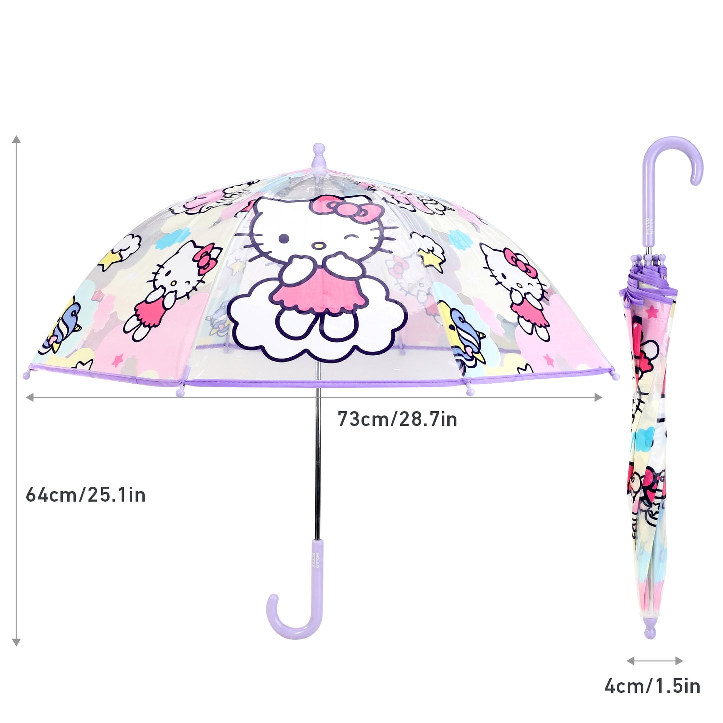 Hello Kitty Dome Umbrella for Kids Childrens Boys Girls Brolly with Safety Opening