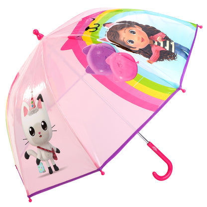 Gabby's Dollhouse Dome Umbrella for Kids Childrens Boys Girls Brolly with Safety Opening